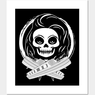 Roving Trader Skull and Narrowboat White Logo Posters and Art